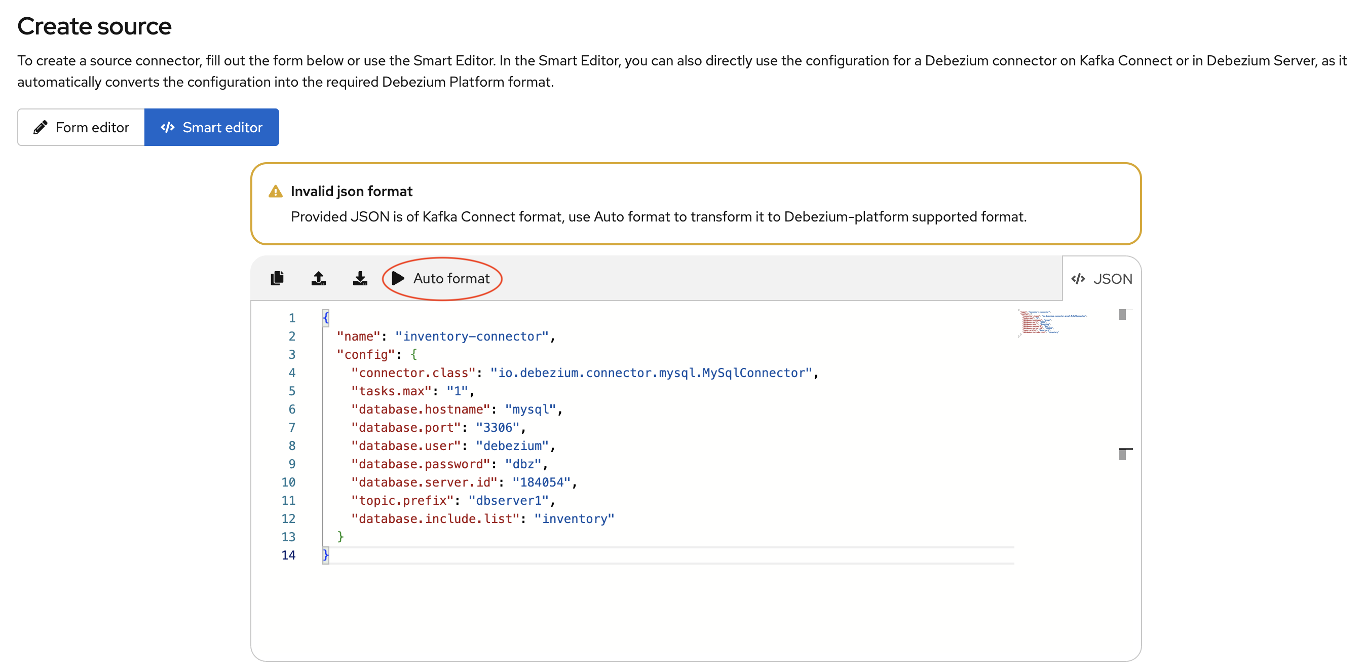 Debezium UI smart editor - Kafka connect