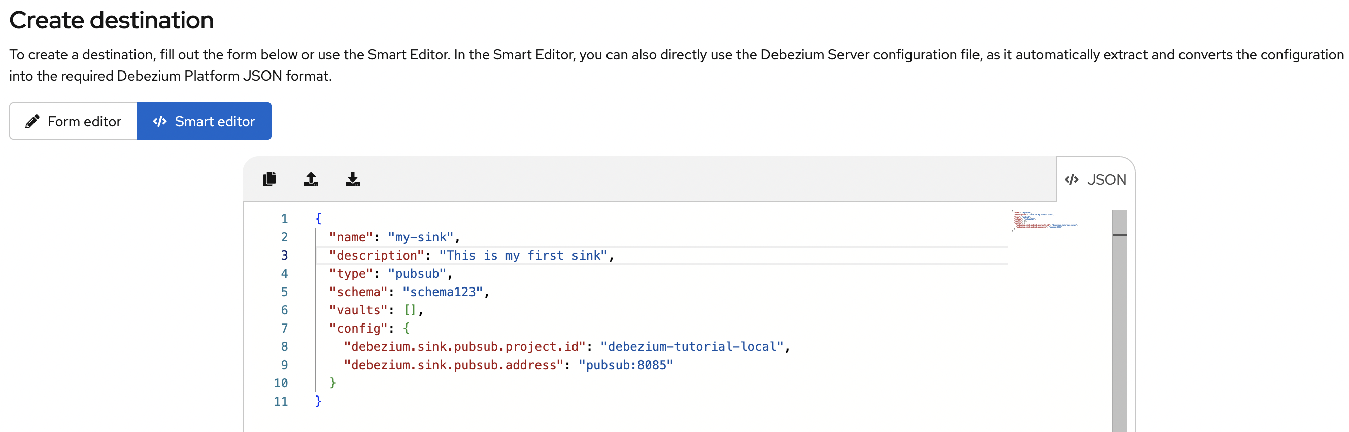 Debezium platform smart editor - Sink